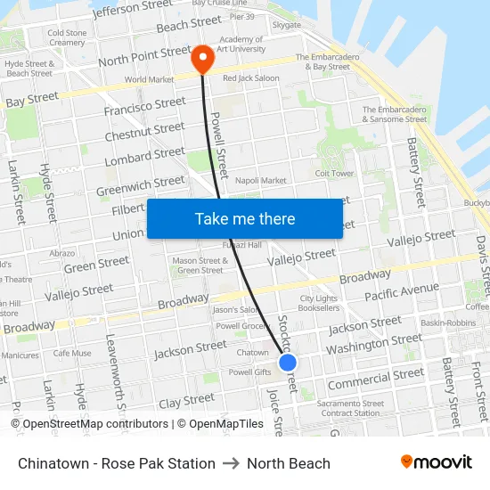 Chinatown - Rose Pak Station to North Beach map