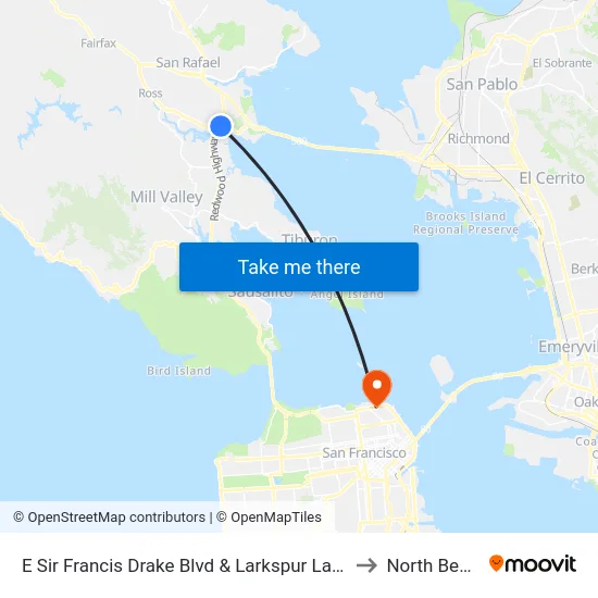 E Sir Francis Drake Blvd & Larkspur Landing to North Beach map