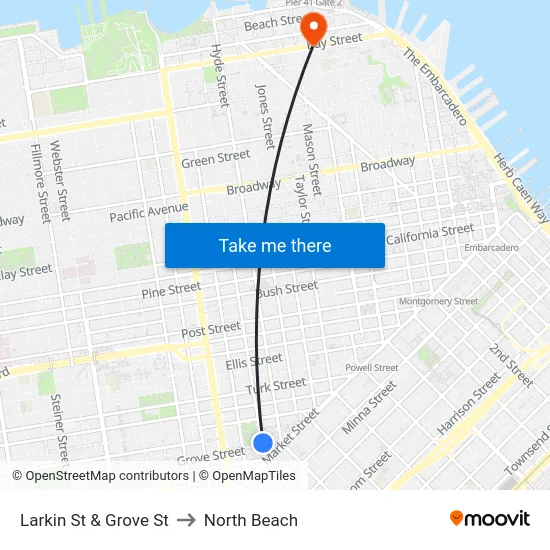 Larkin St & Grove St to North Beach map