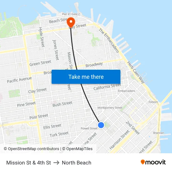 Mission St & 4th St to North Beach map