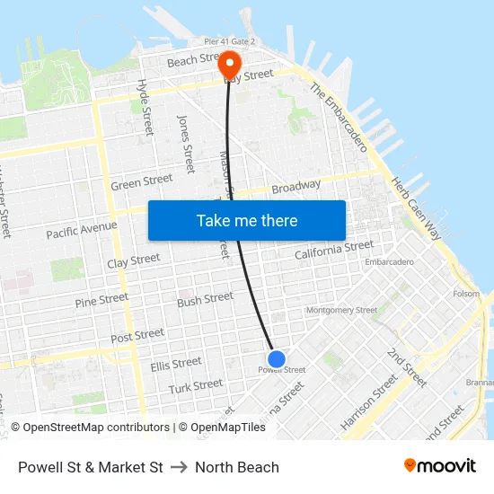 Powell St & Market St to North Beach map