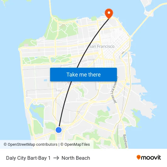 Daly City Bart-Bay 1 to North Beach map