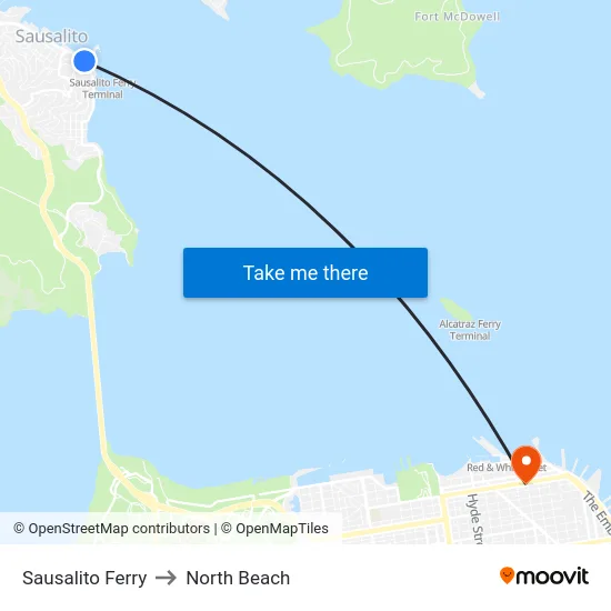 Sausalito Ferry to North Beach map