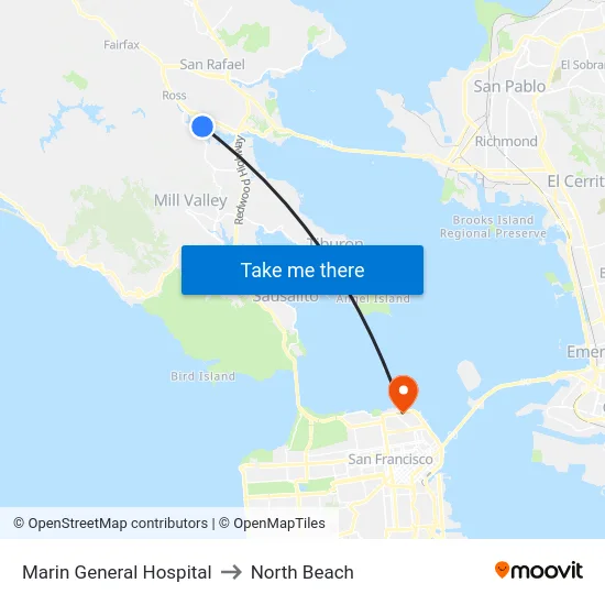 Marin General Hospital to North Beach map