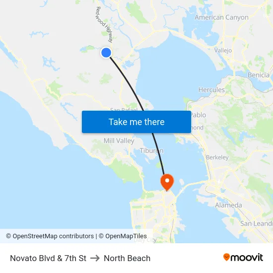 Novato Blvd & 7th St to North Beach map