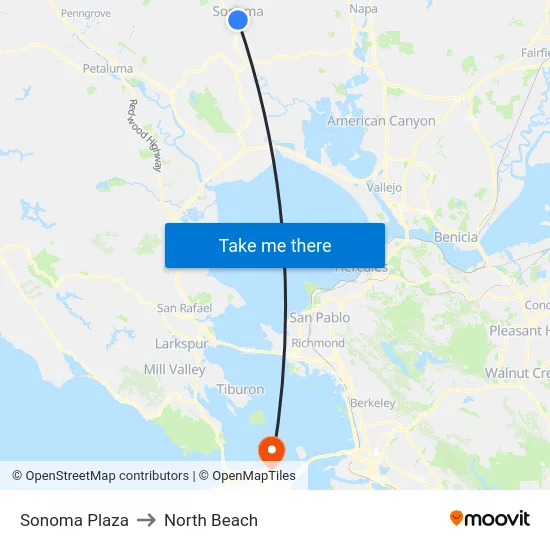 Sonoma Plaza to North Beach map