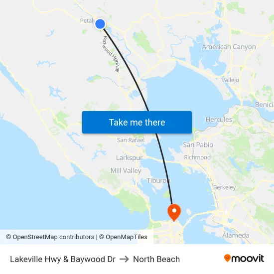 Lakeville Hwy & Baywood Dr to North Beach map