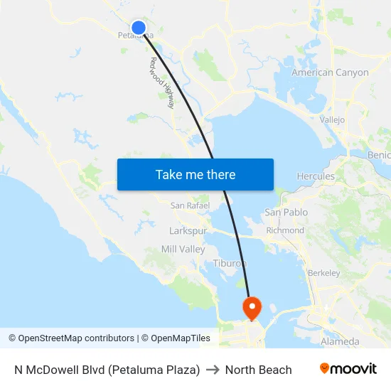 N McDowell Blvd (Petaluma Plaza) to North Beach map