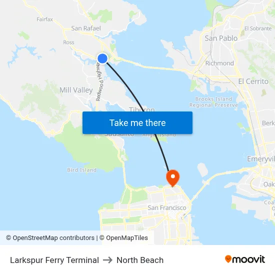 Larkspur to North Beach map