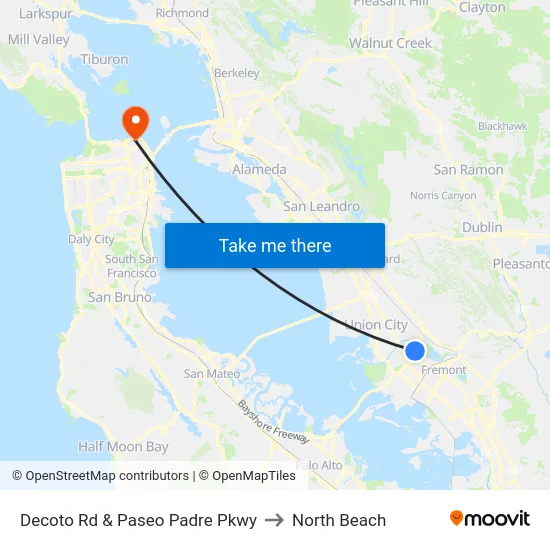 Decoto Rd & Paseo Padre Pkwy to North Beach map