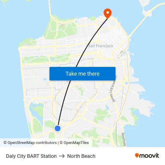 Daly City BART Station to North Beach map