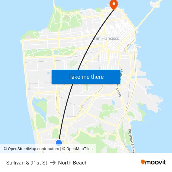 Sullivan & 91st St to North Beach map