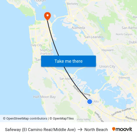 Safeway (El Camino Real/Middle Ave) to North Beach map