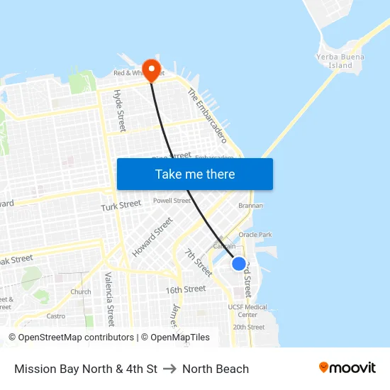 Mission Bay North & 4th St to North Beach map