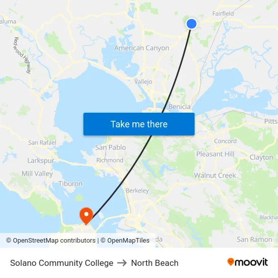 Solano Community College to North Beach map