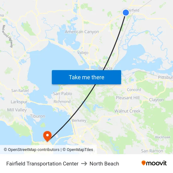 Fairfield Transportation Center to North Beach map
