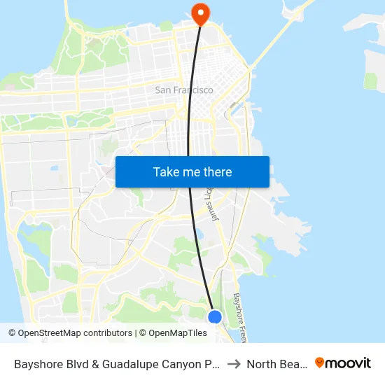 Bayshore Blvd & Guadalupe Canyon Pkwy to North Beach map