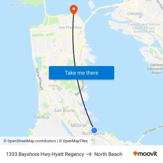 1333 Bayshore Hwy-Hyatt Regency to North Beach map