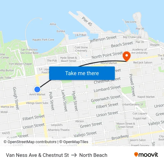 Van Ness Ave & Chestnut St to North Beach map
