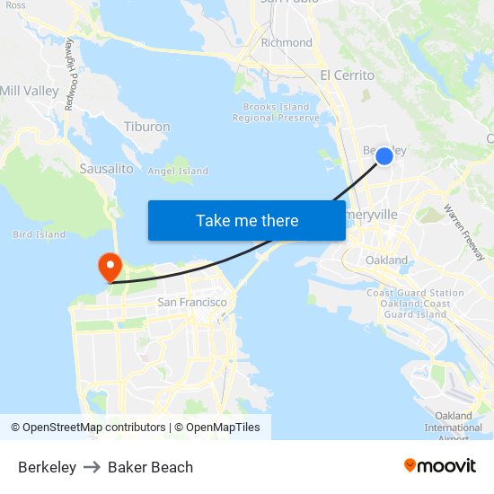 Berkeley to Baker Beach map