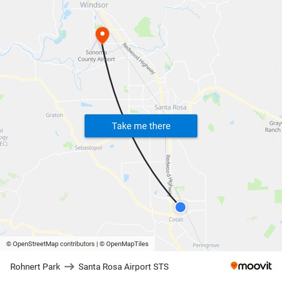 Rohnert Park to Santa Rosa Airport STS map