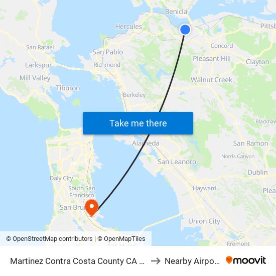 Martinez Contra Costa County CA USA to Nearby Airports map