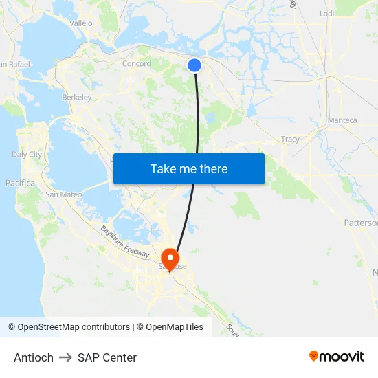 Antioch to SAP Center map