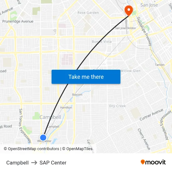 Campbell to SAP Center map