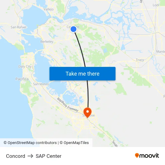 Concord to SAP Center map