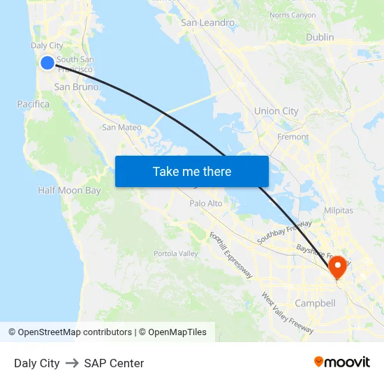 Daly City to SAP Center map