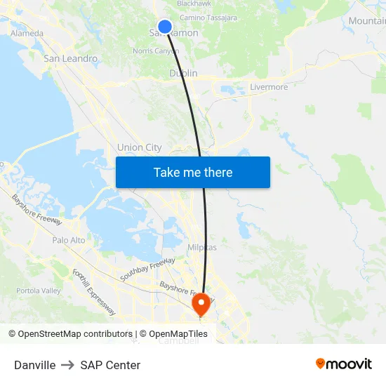 Danville to SAP Center map