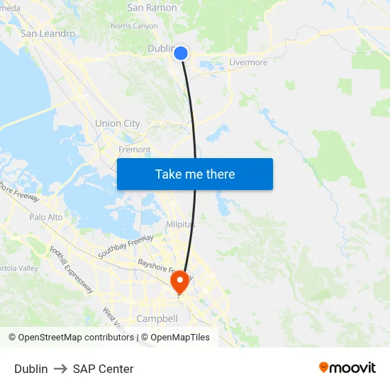 Dublin to SAP Center map