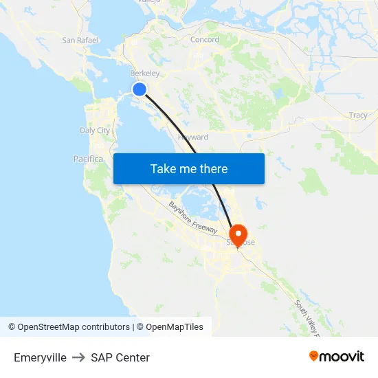 Emeryville to SAP Center map