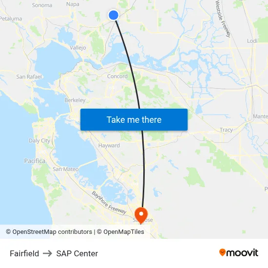 Fairfield to SAP Center map