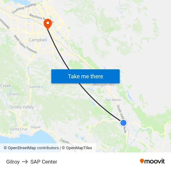 Gilroy to SAP Center map