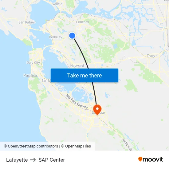 Lafayette to SAP Center map