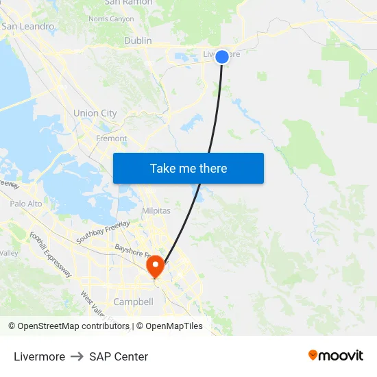Livermore to SAP Center map