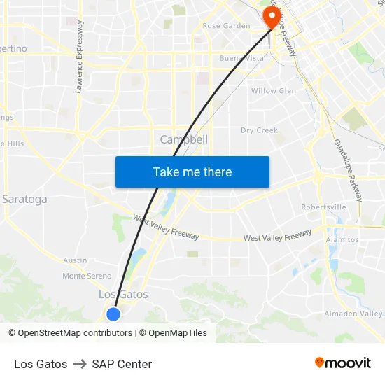 Los Gatos to SAP Center map