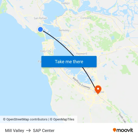 Mill Valley to SAP Center map