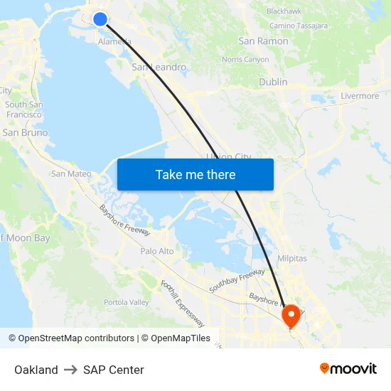 Oakland to SAP Center map