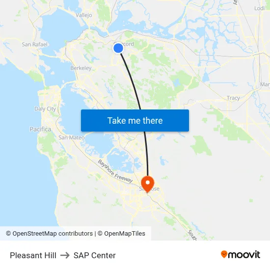 Pleasant Hill to SAP Center map