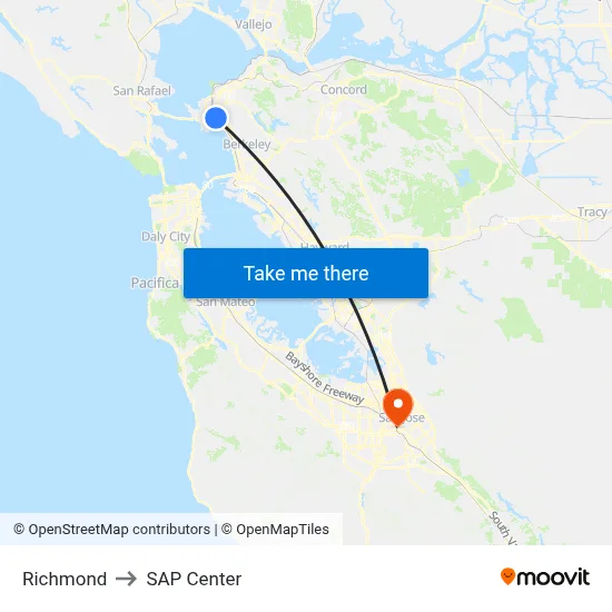 Richmond to SAP Center map