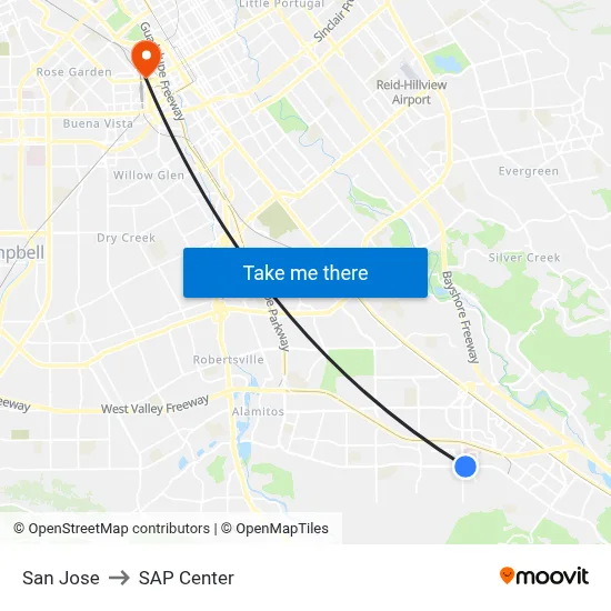San Jose to SAP Center map