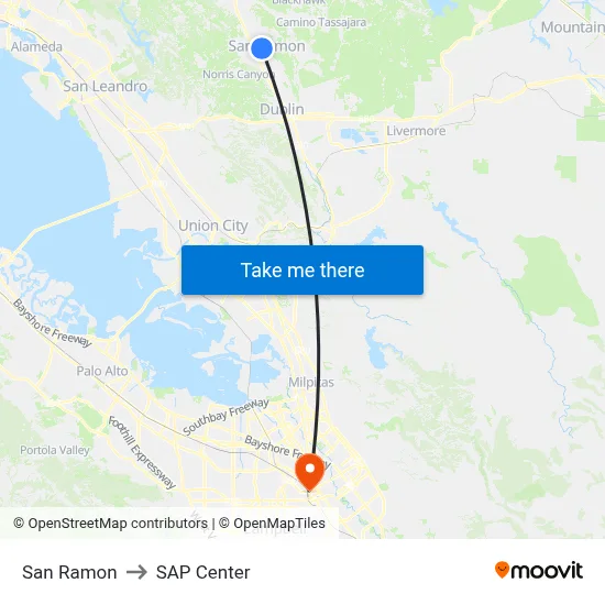 San Ramon to SAP Center map