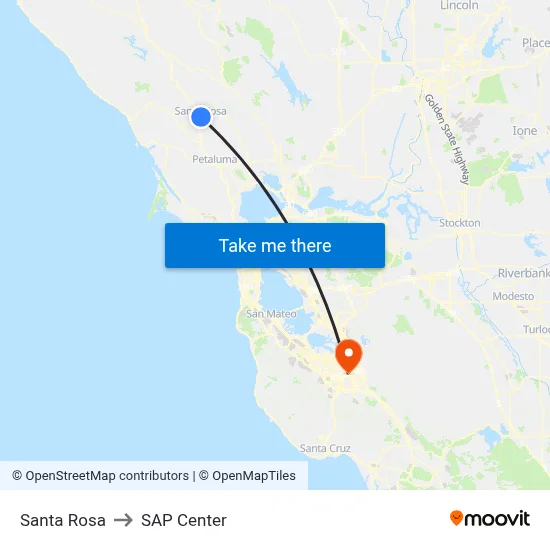 Santa Rosa to SAP Center map