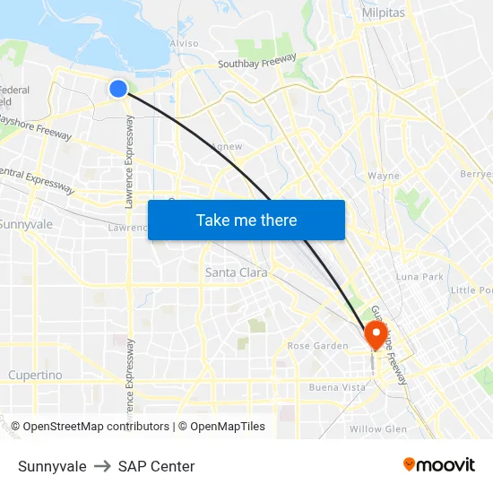 Sunnyvale to SAP Center map
