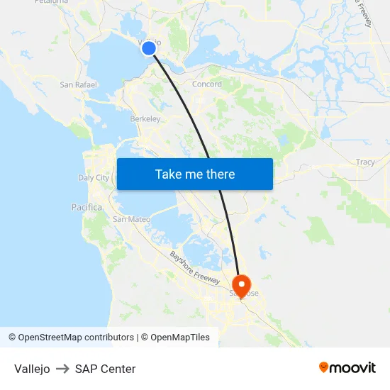 Vallejo to SAP Center map