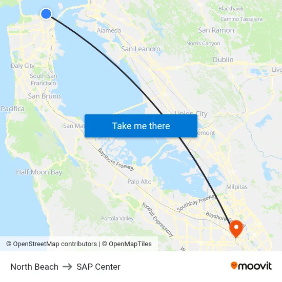 North Beach to SAP Center map