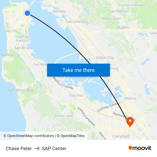 Chase Peter to SAP Center map