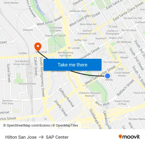 Hilton San Jose to SAP Center map